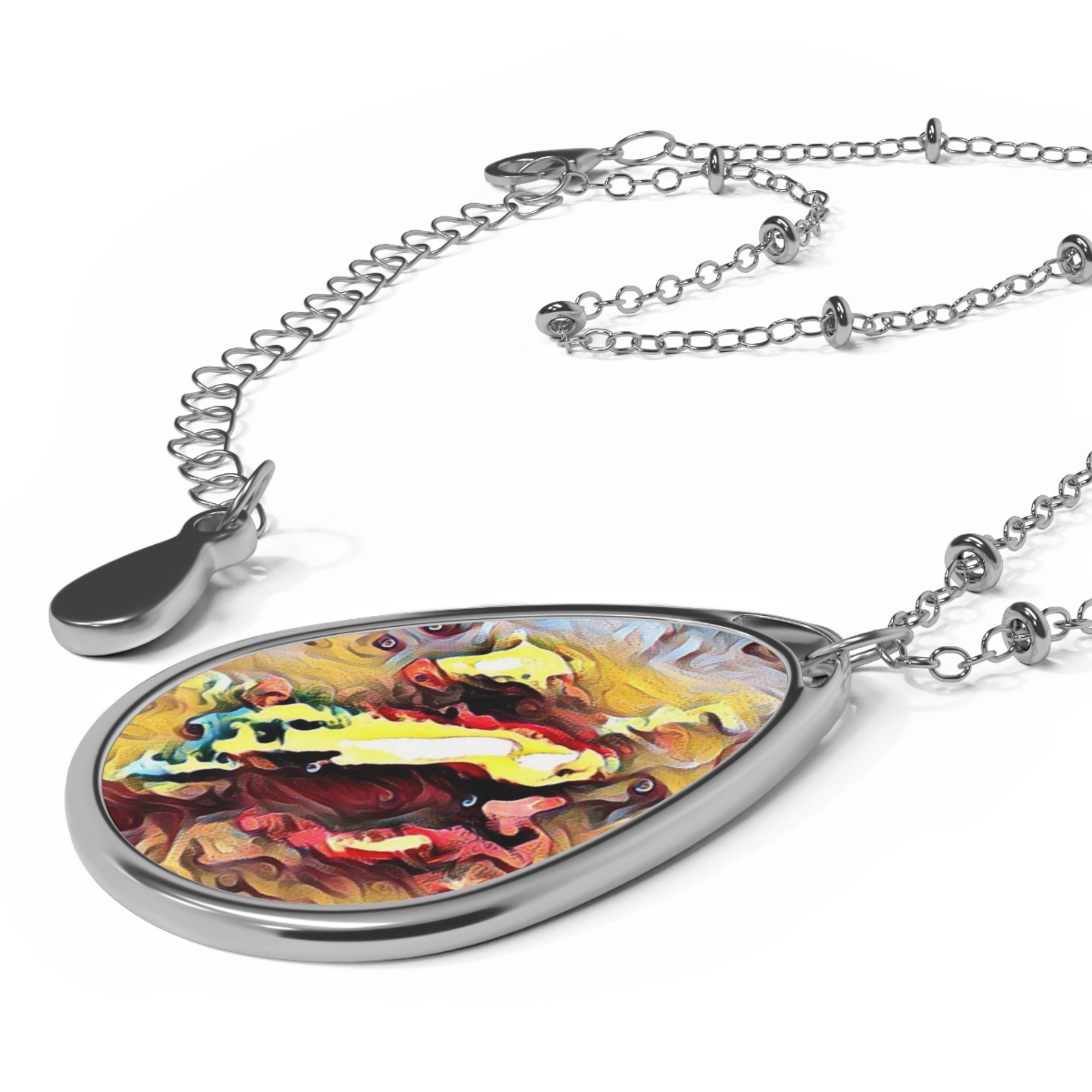 Bohemian Oval Necklace, Unique Jewelry Gift, Artisan Pendant, Wearable Art, Birthday Present, Fashion Statement