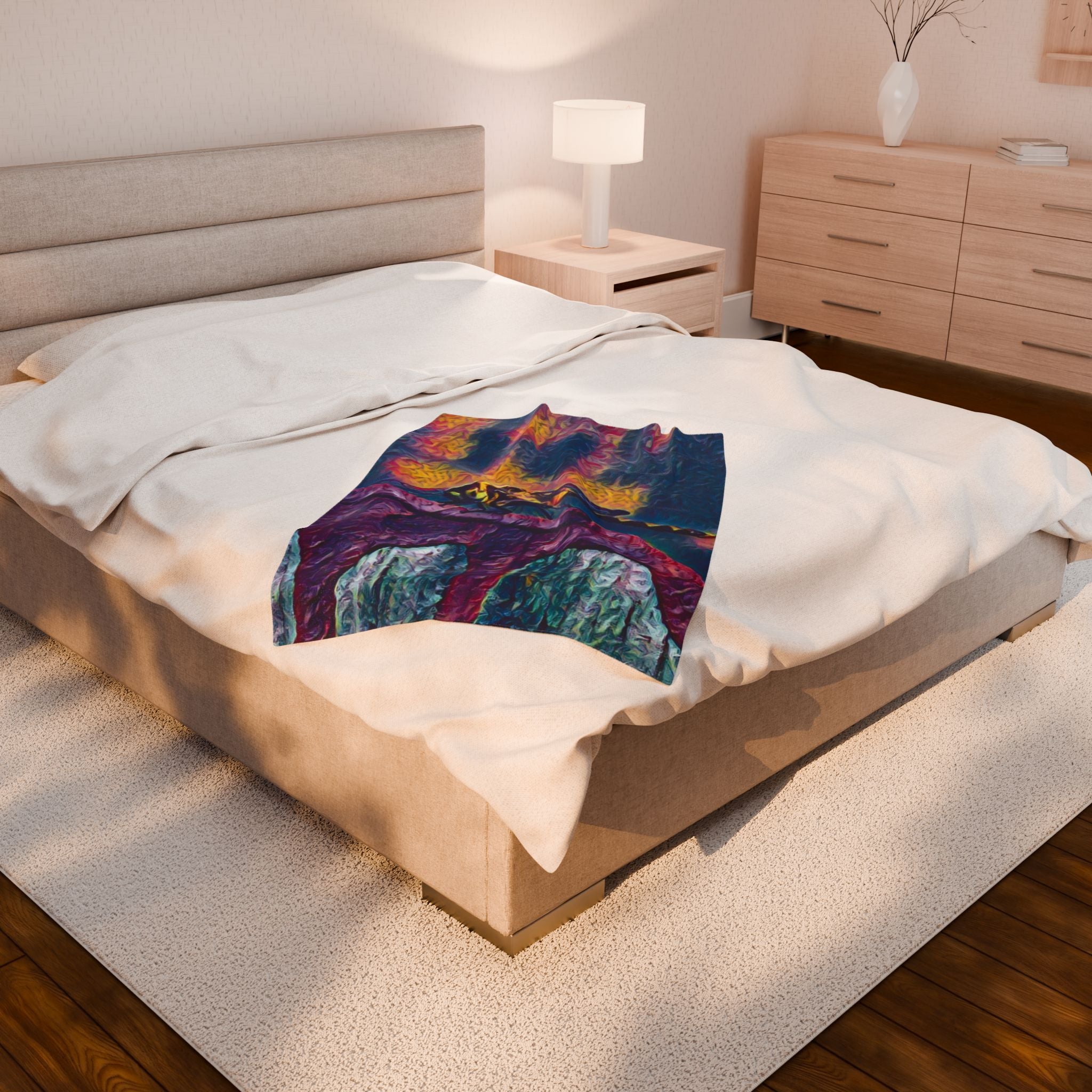 Sentinel of the Crimson Arch Velveteen Plush Blanket