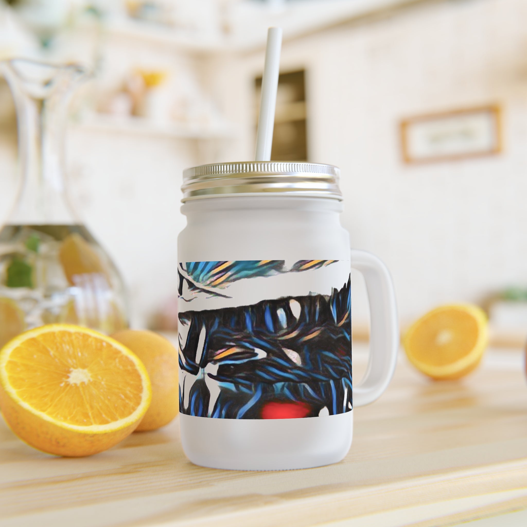 Gooseberry River Meander Bend Art Mason Jar with Straw