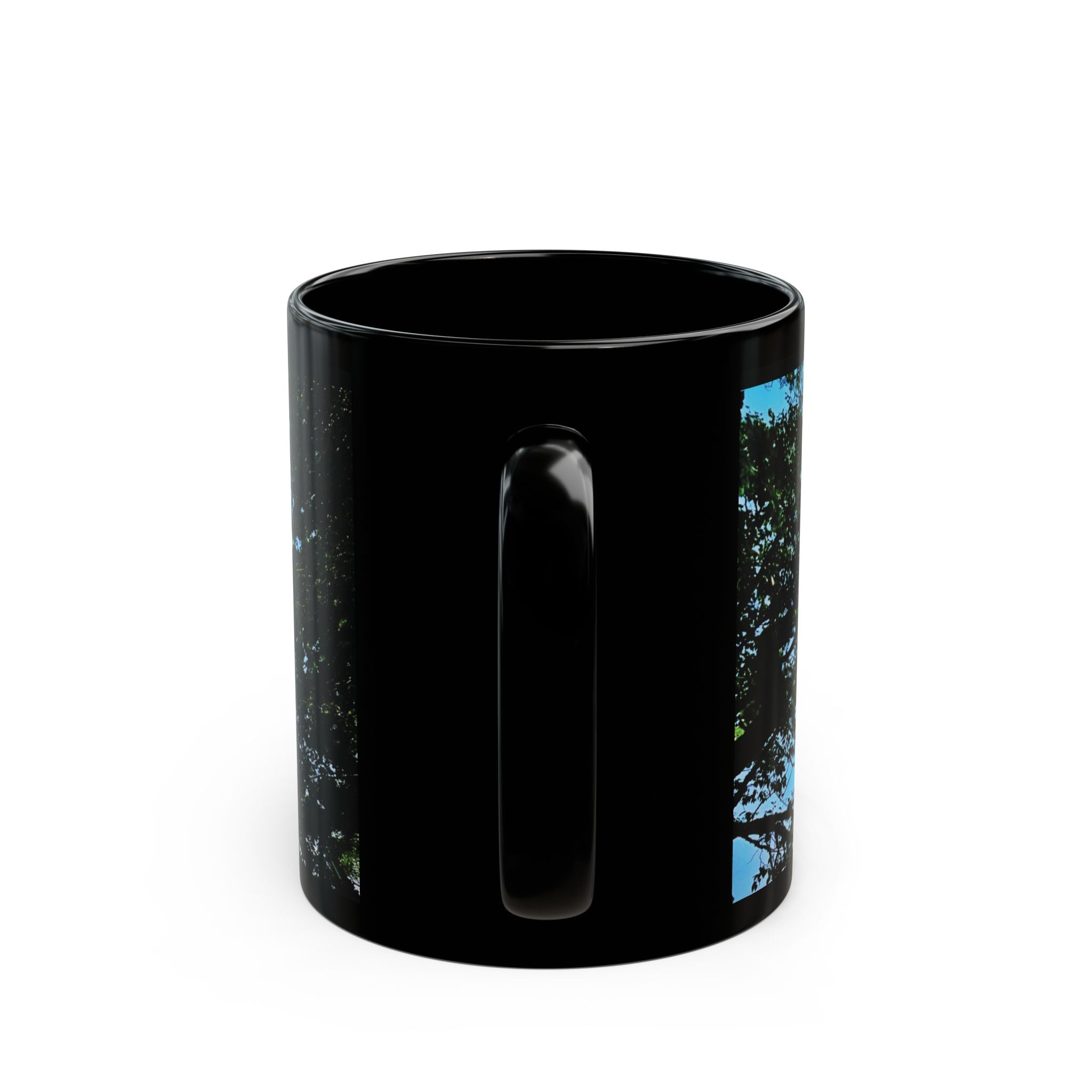 Blue Beyond the Branches Black Mug