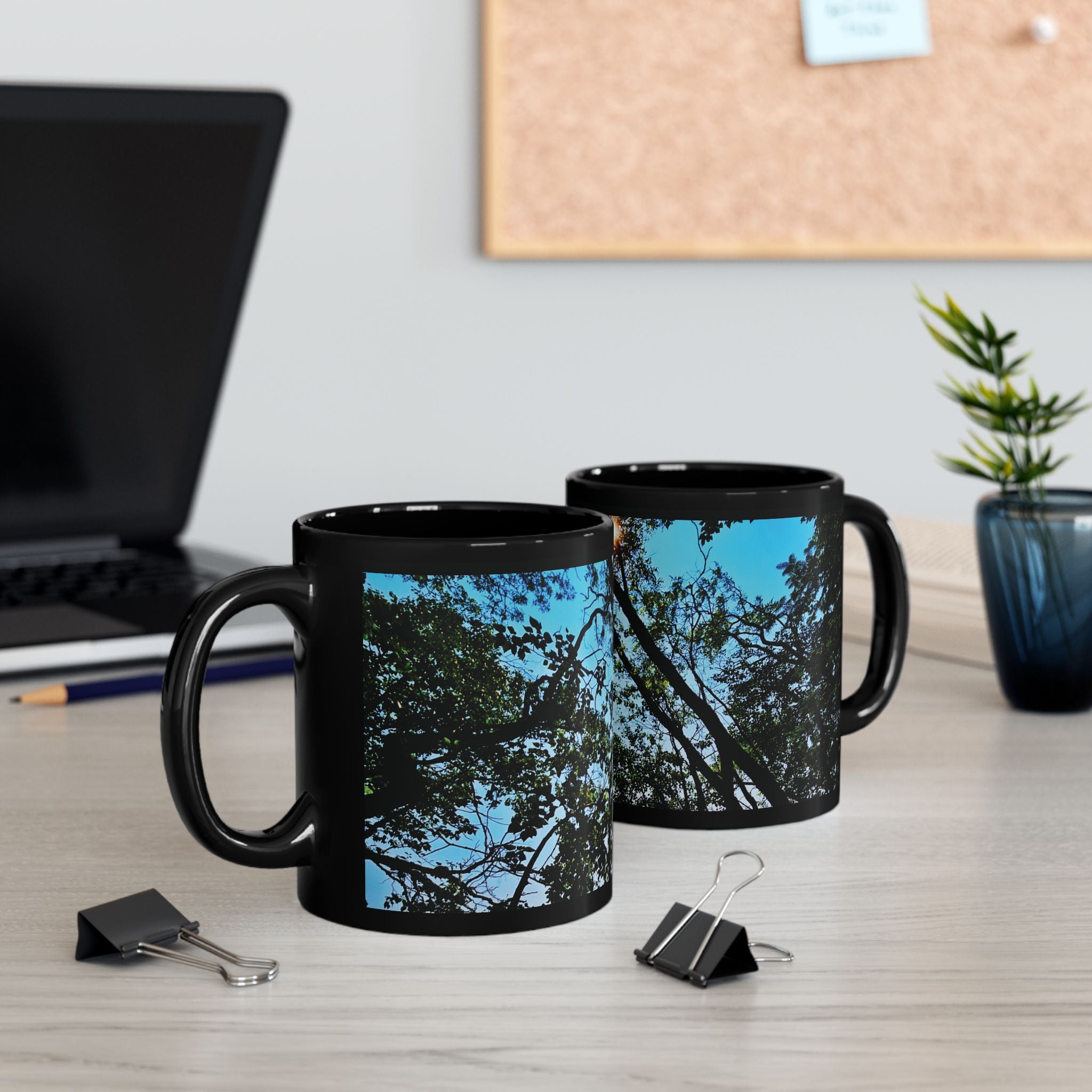 Blue Beyond the Branches Black Mug