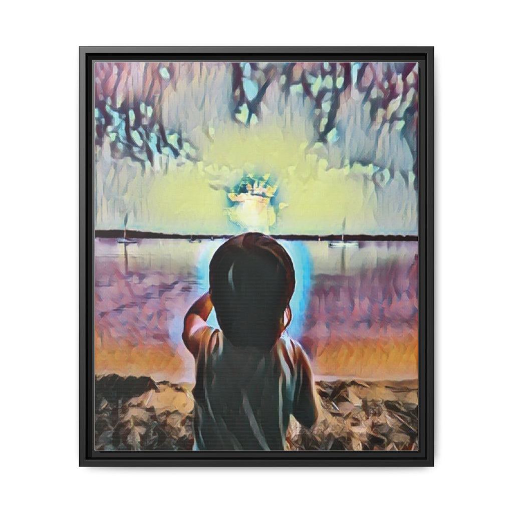 Boy and Moon Framed Canvas Art
