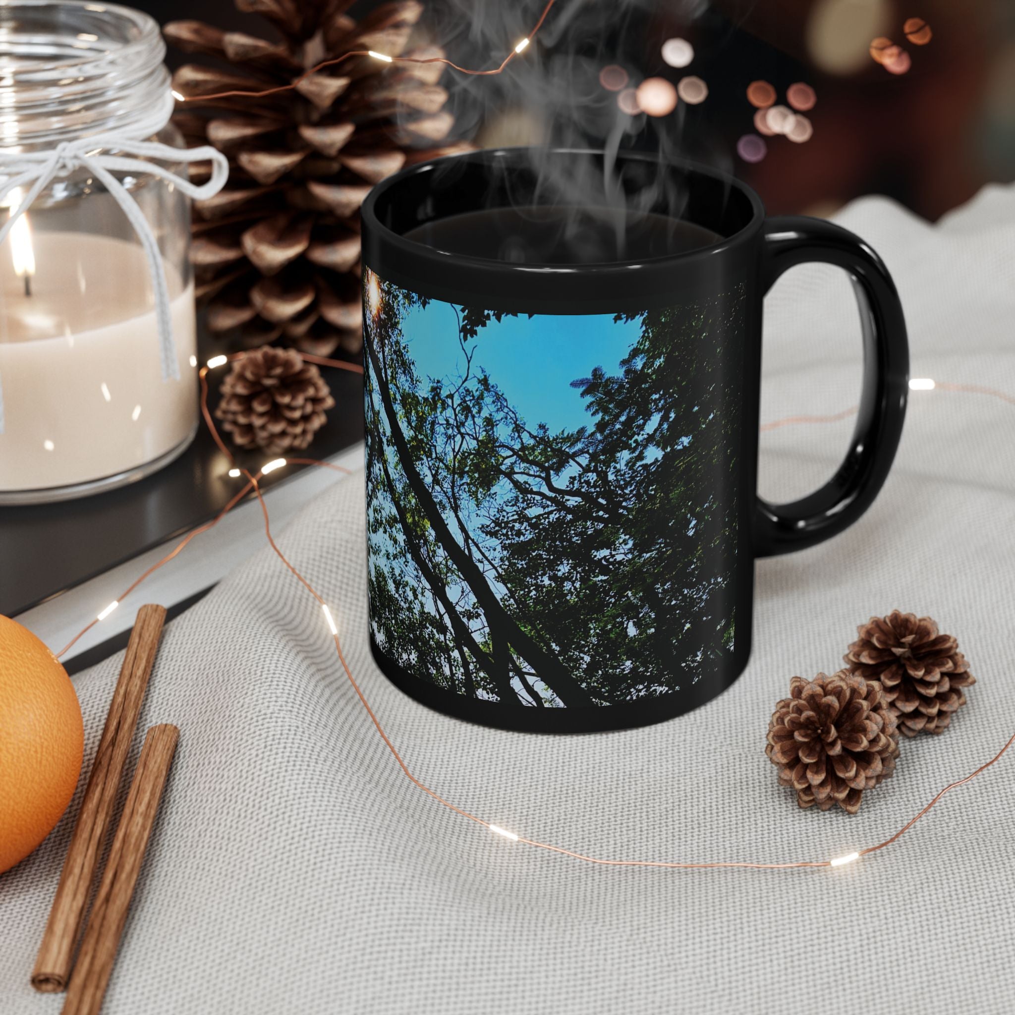 Blue Beyond the Branches Black Mug