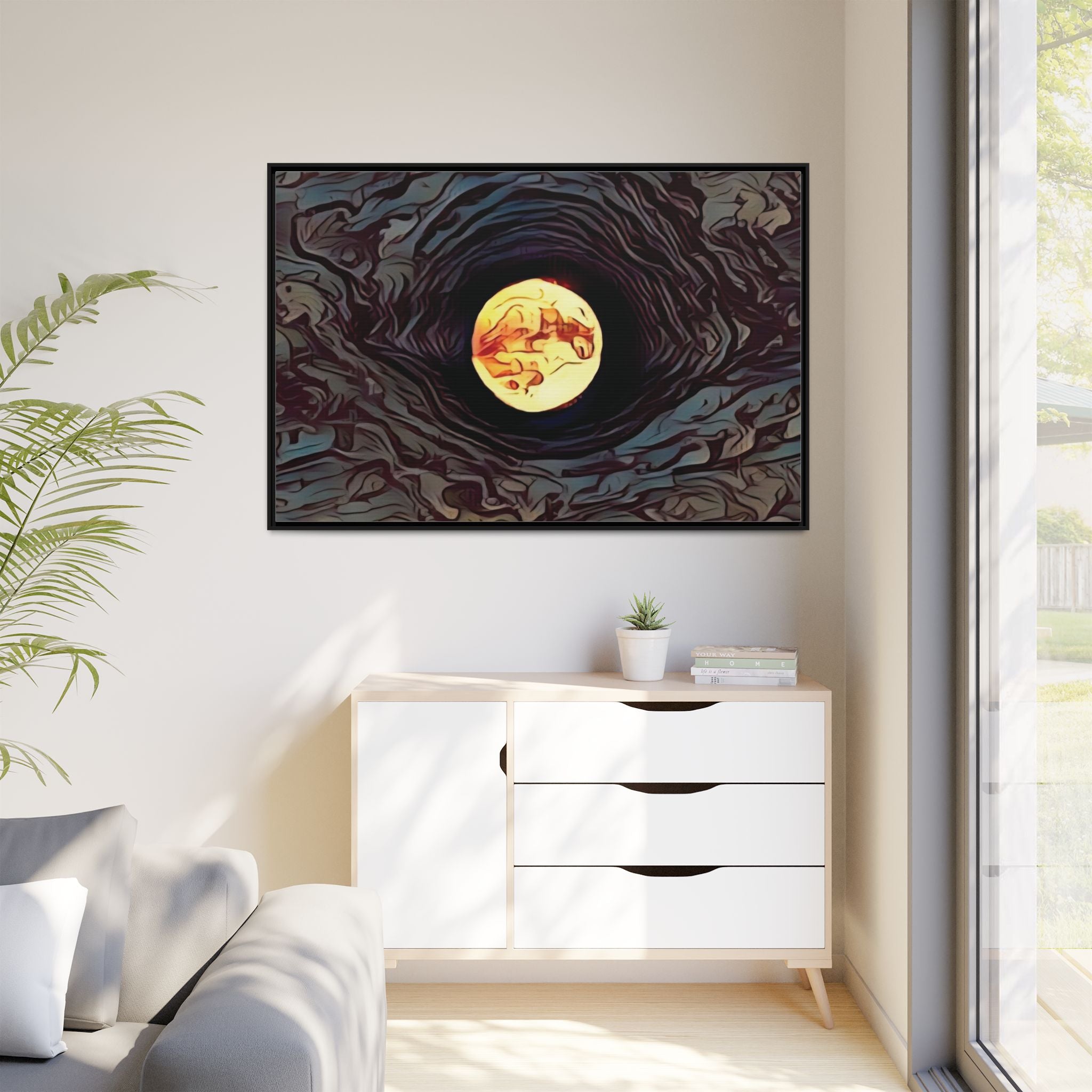 Full Sturgeon Moon Abstract Framed Canvas Art Print