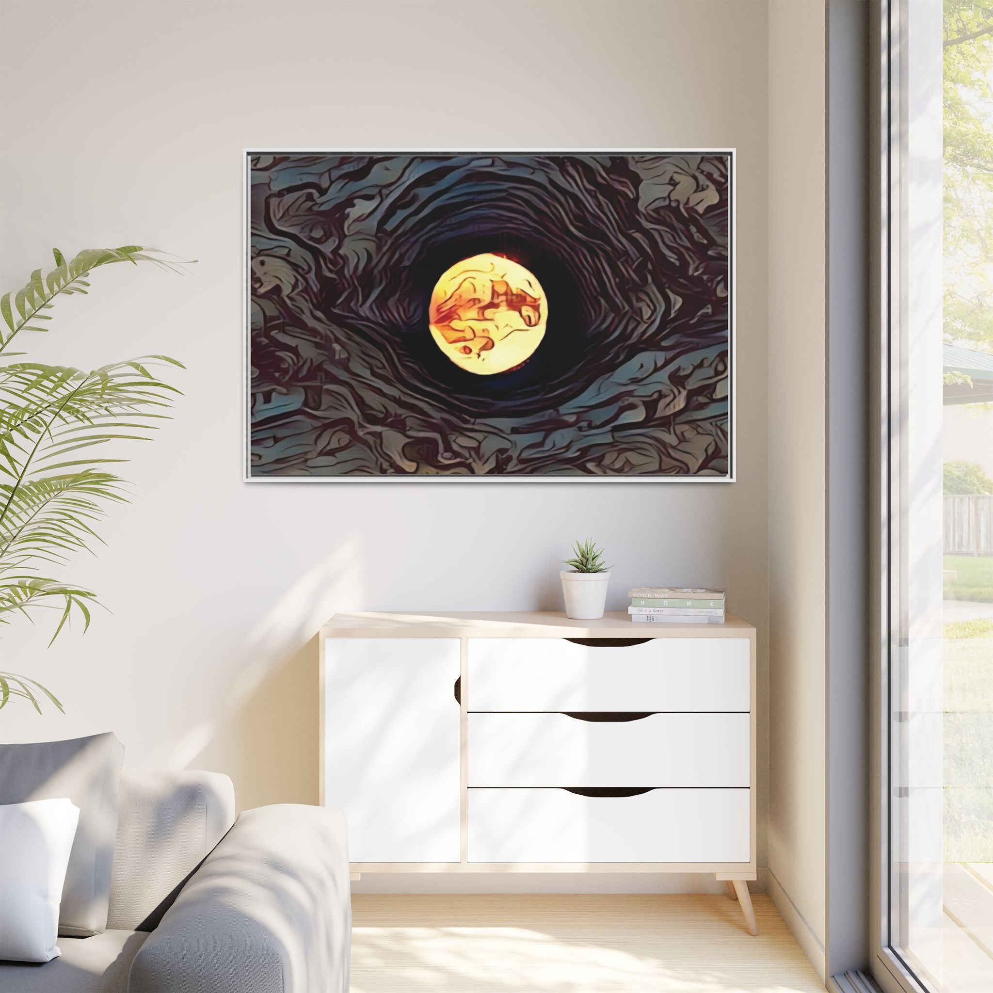 Full Sturgeon Moon Abstract Framed Canvas Art Print