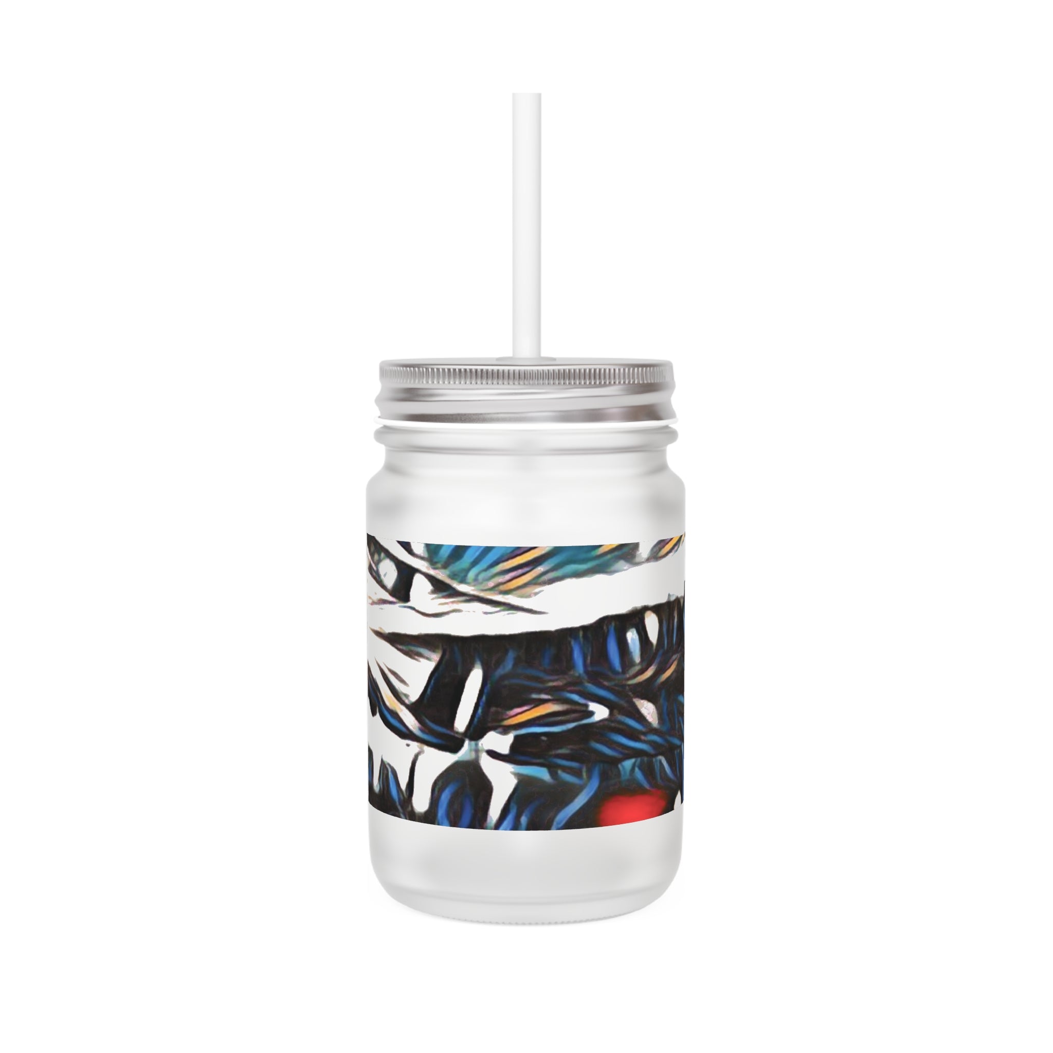 Gooseberry River Meander Bend Art Mason Jar with Straw