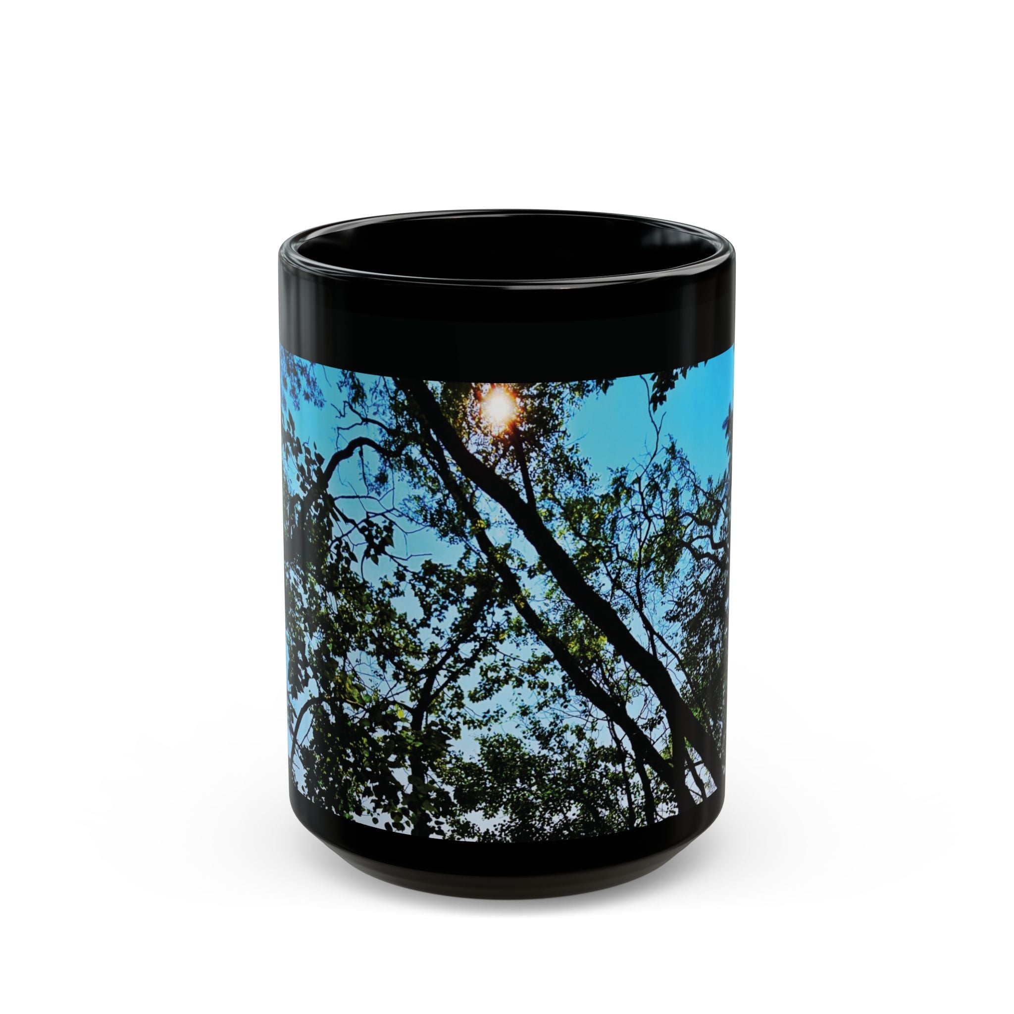 Blue Beyond the Branches Black Mug