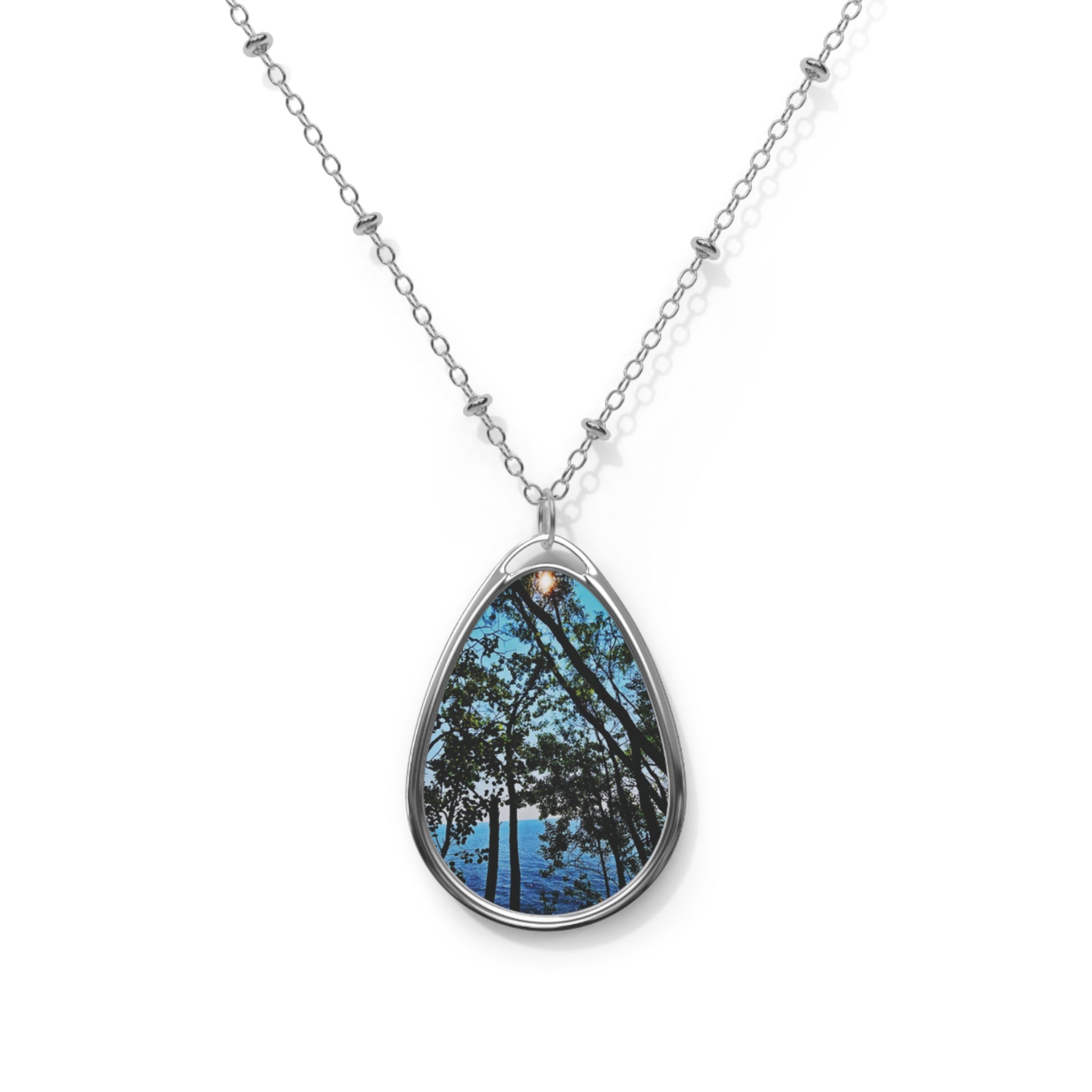 Blue Beyond the Branches Oval Necklace