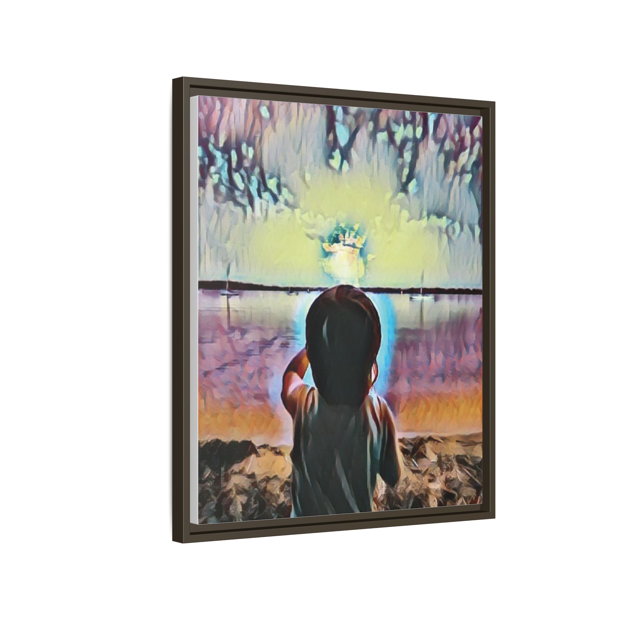 Boy and Moon Framed Canvas Art