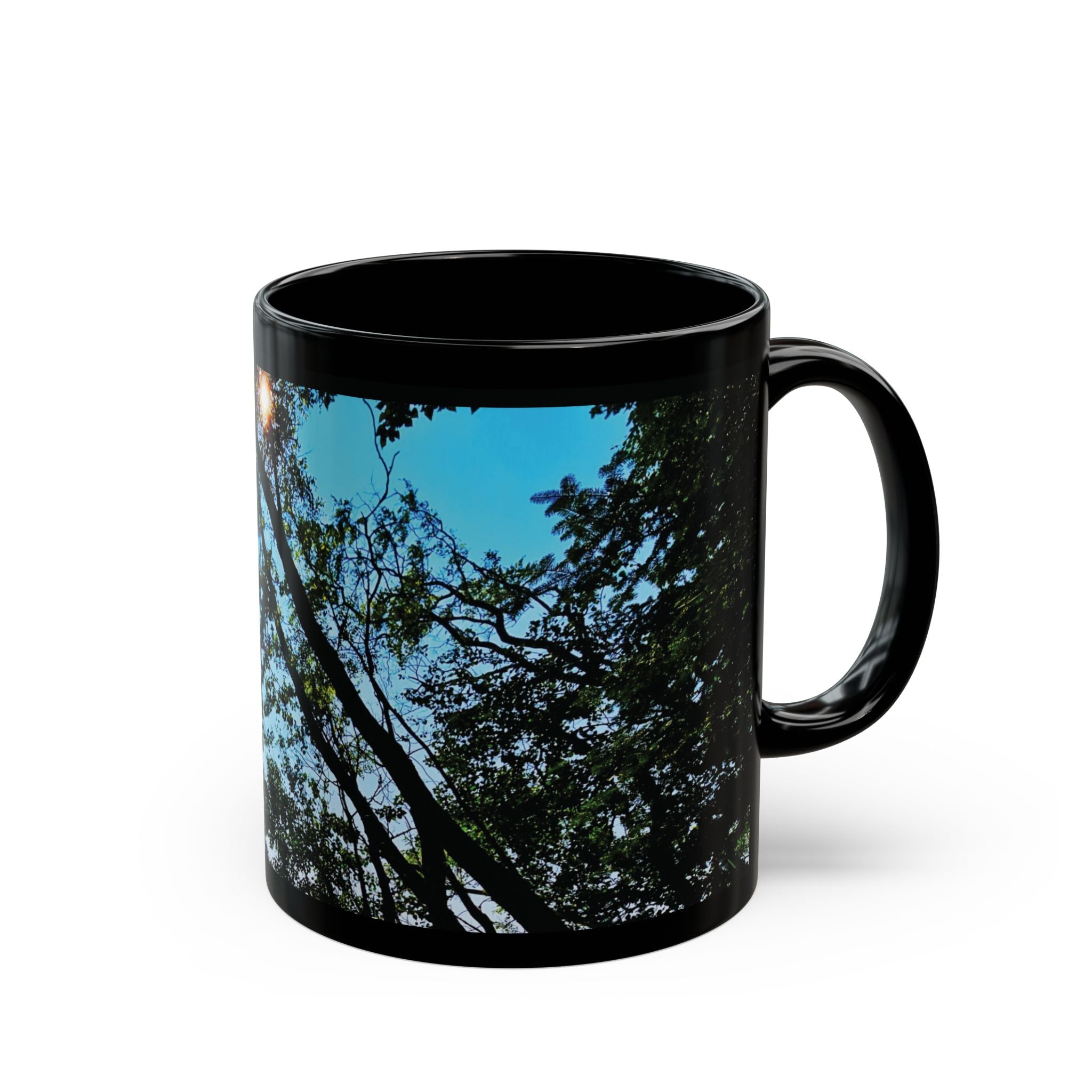 Blue Beyond the Branches Black Mug
