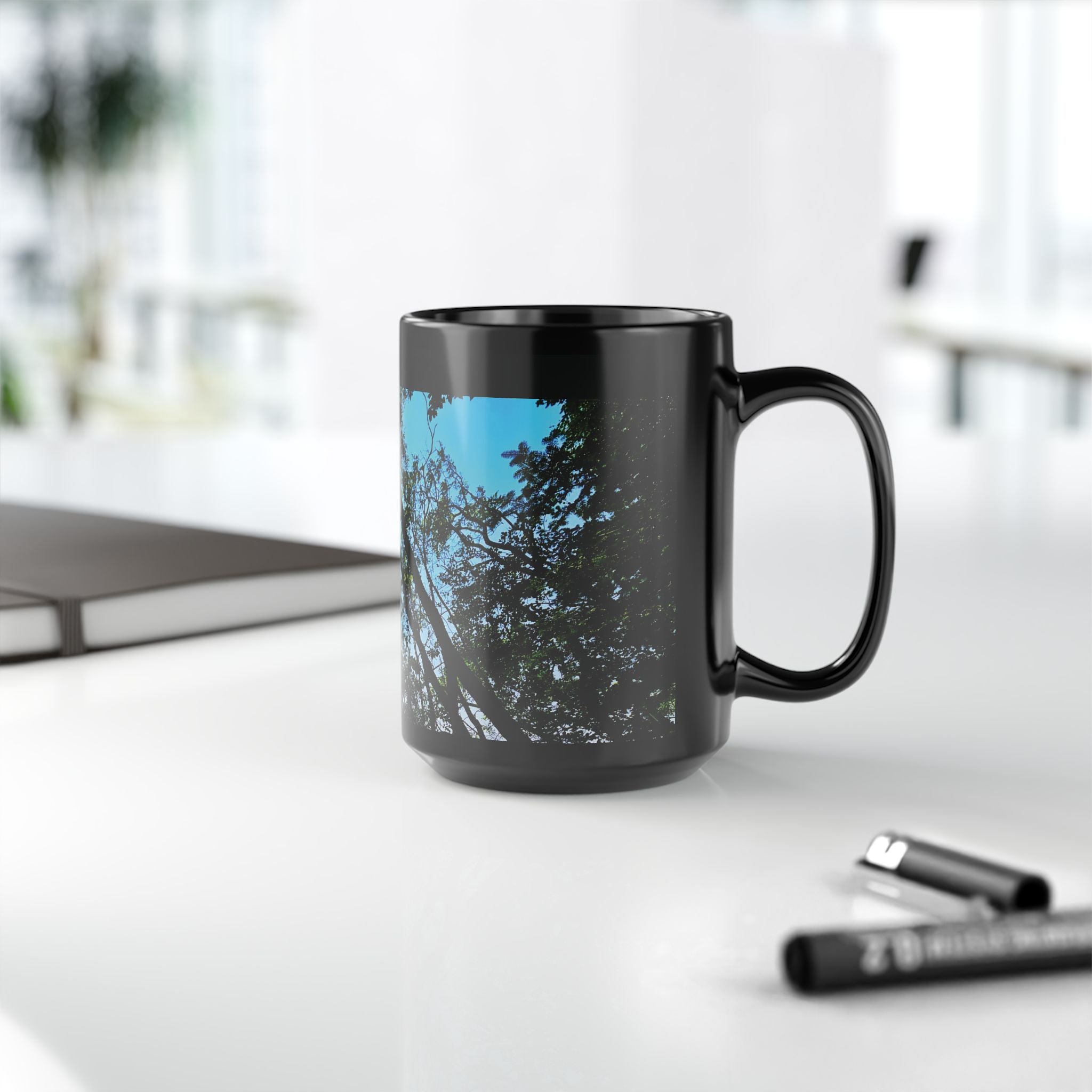 Blue Beyond the Branches Black Mug