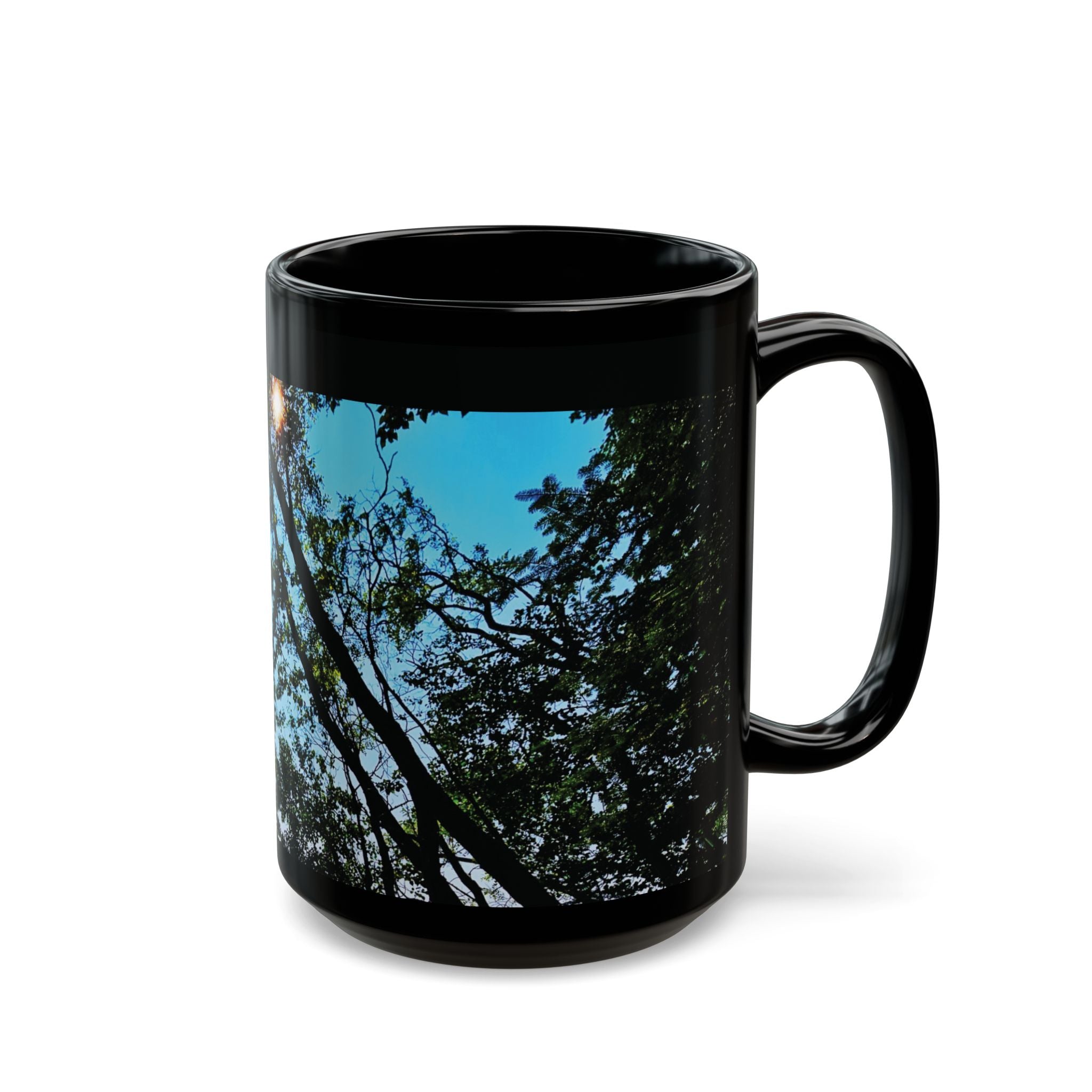 Blue Beyond the Branches Black Mug