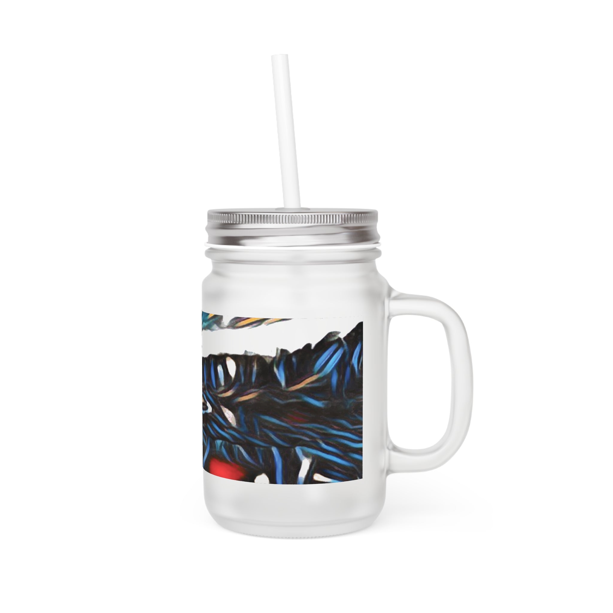 Gooseberry River Meander Bend Art Mason Jar with Straw