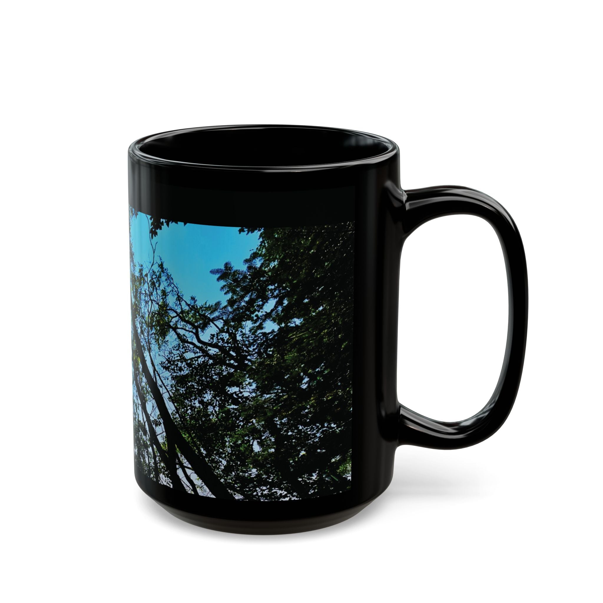 Blue Beyond the Branches Black Mug