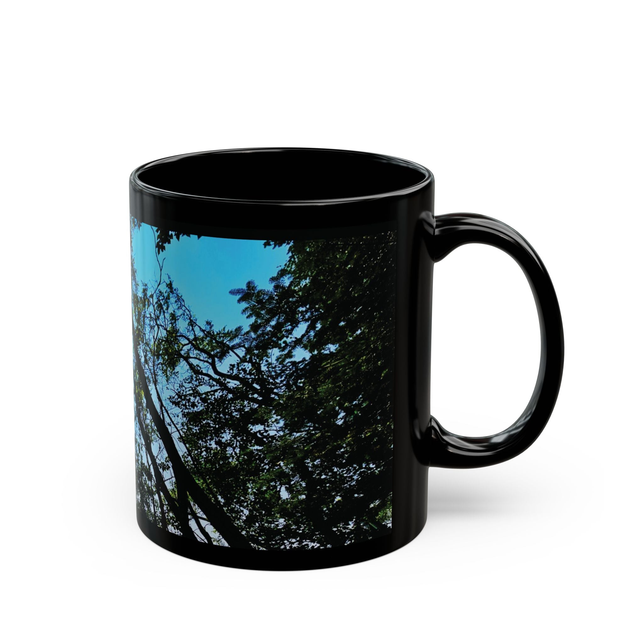 Blue Beyond the Branches Black Mug