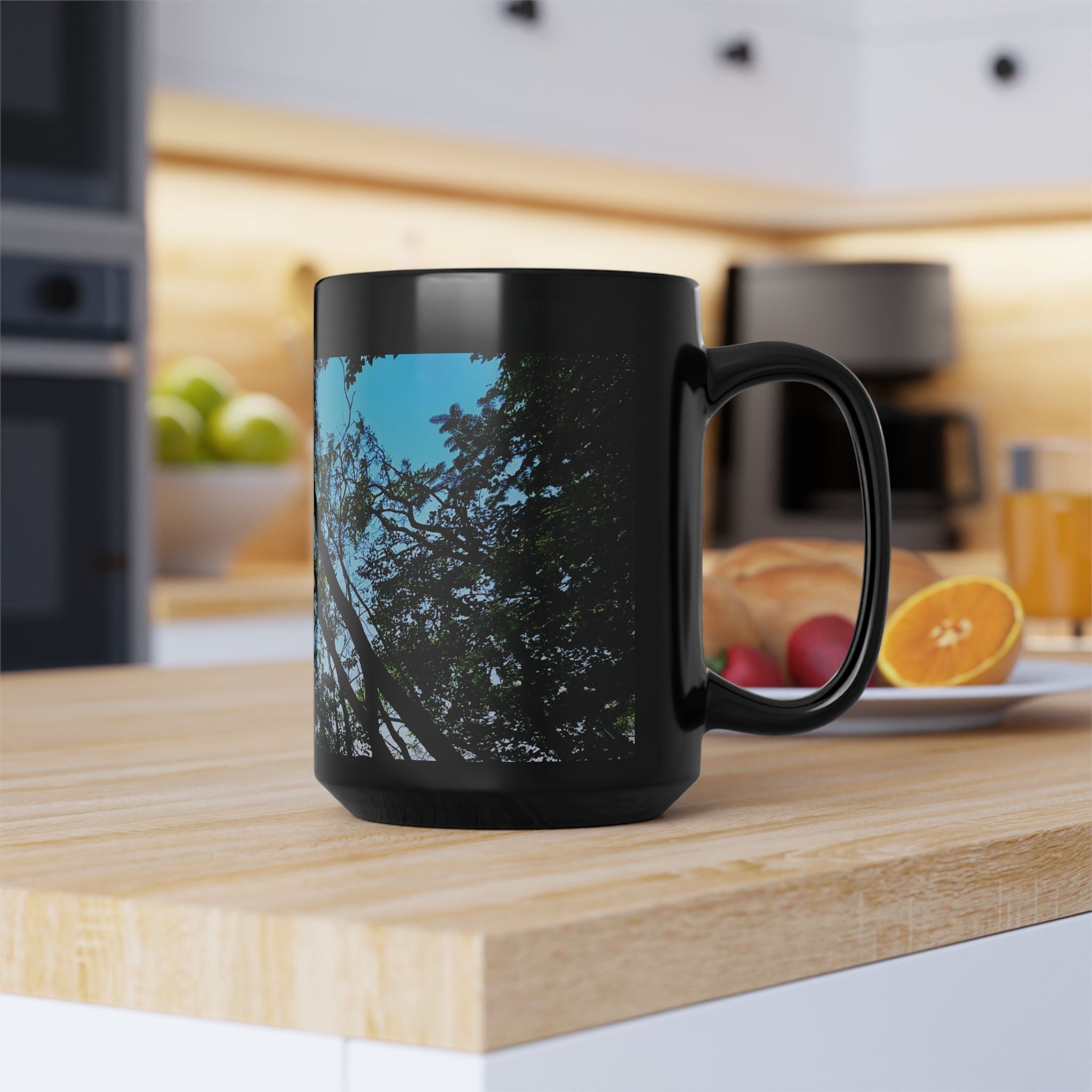 Blue Beyond the Branches Black Mug