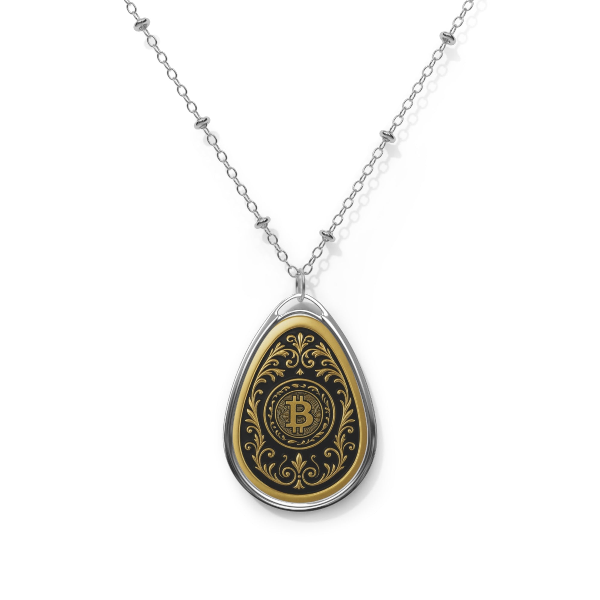 Bitcoin Vintage Oval Necklace, Elegant Crypto Jewelry, Personalized Gift, Statement Piece, Unique Fashion Accessory