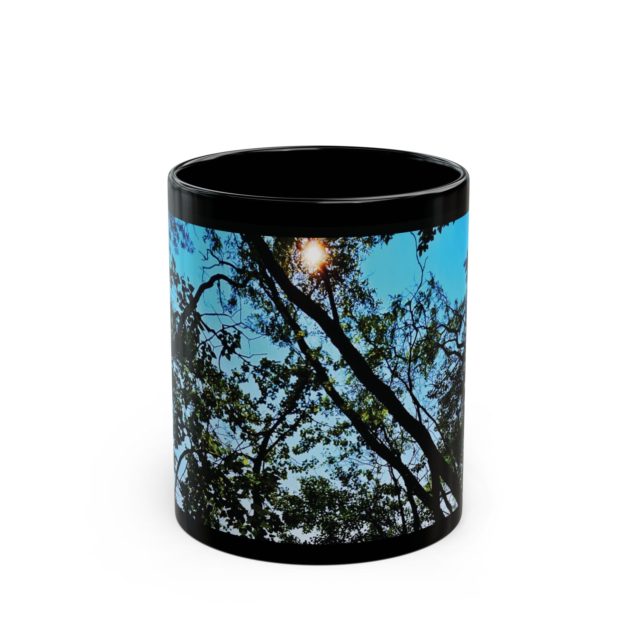 Blue Beyond the Branches Black Mug