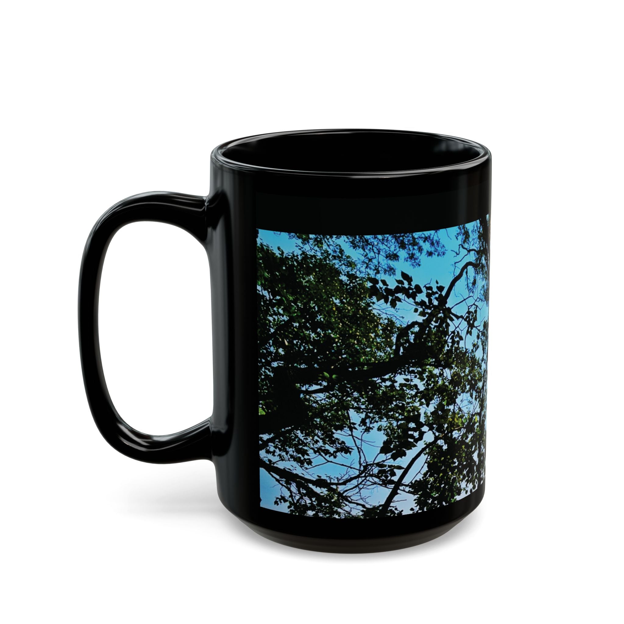 Blue Beyond the Branches Black Mug