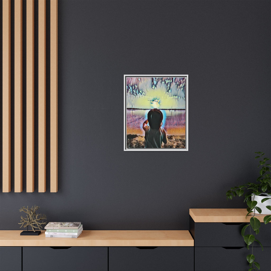 Boy and Moon Framed Canvas Art
