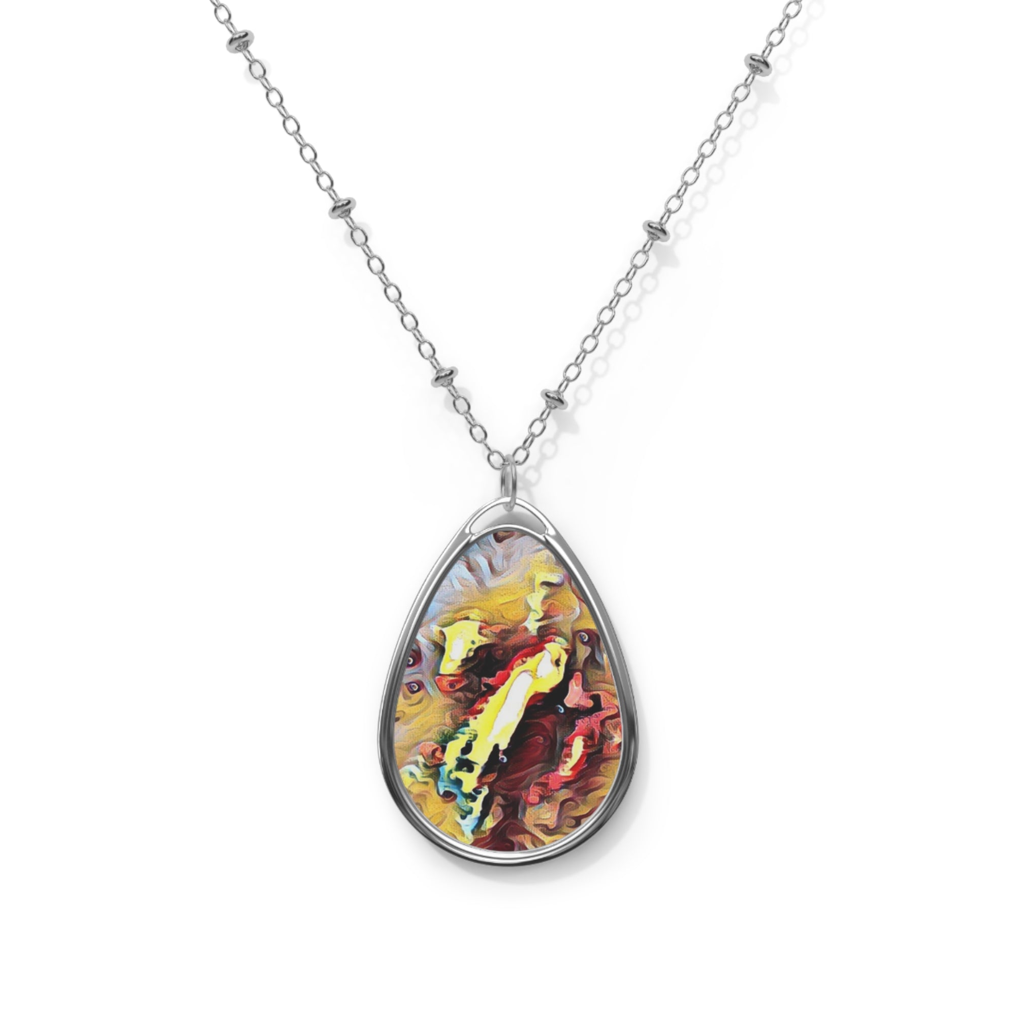 Bohemian Oval Necklace, Unique Jewelry Gift, Artisan Pendant, Wearable Art, Birthday Present, Fashion Statement