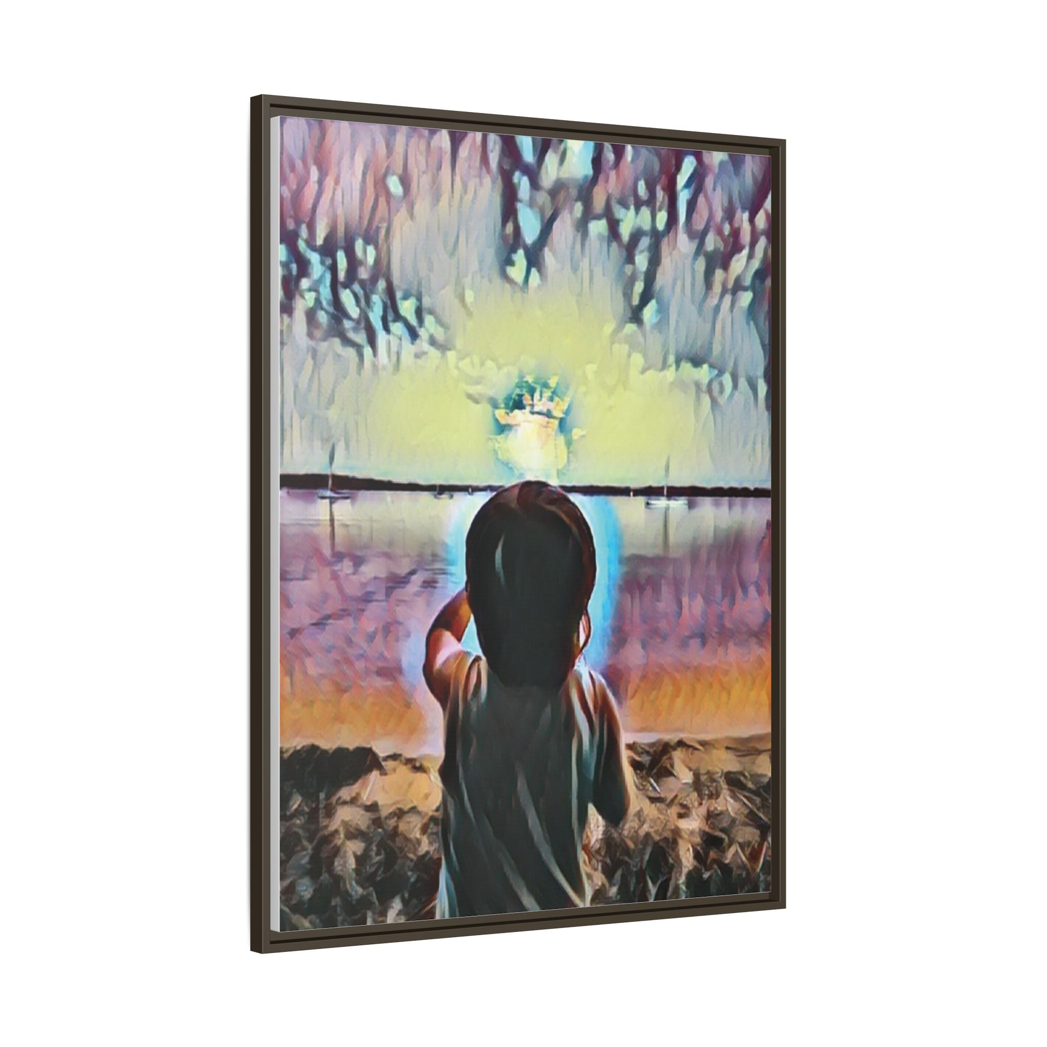 Boy and Moon Framed Canvas Art