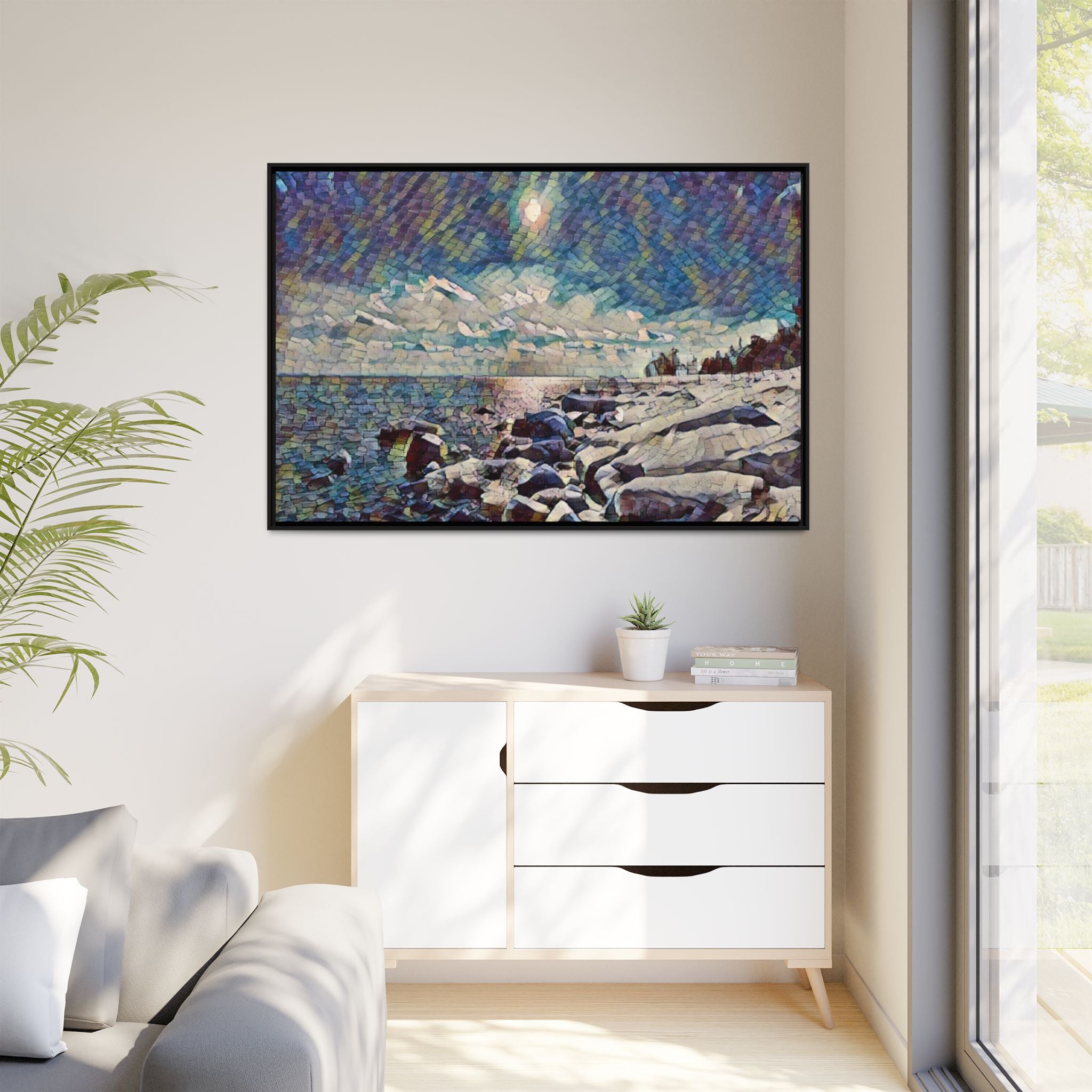 Shimmering Shore Framed Matte Canvas Art Print