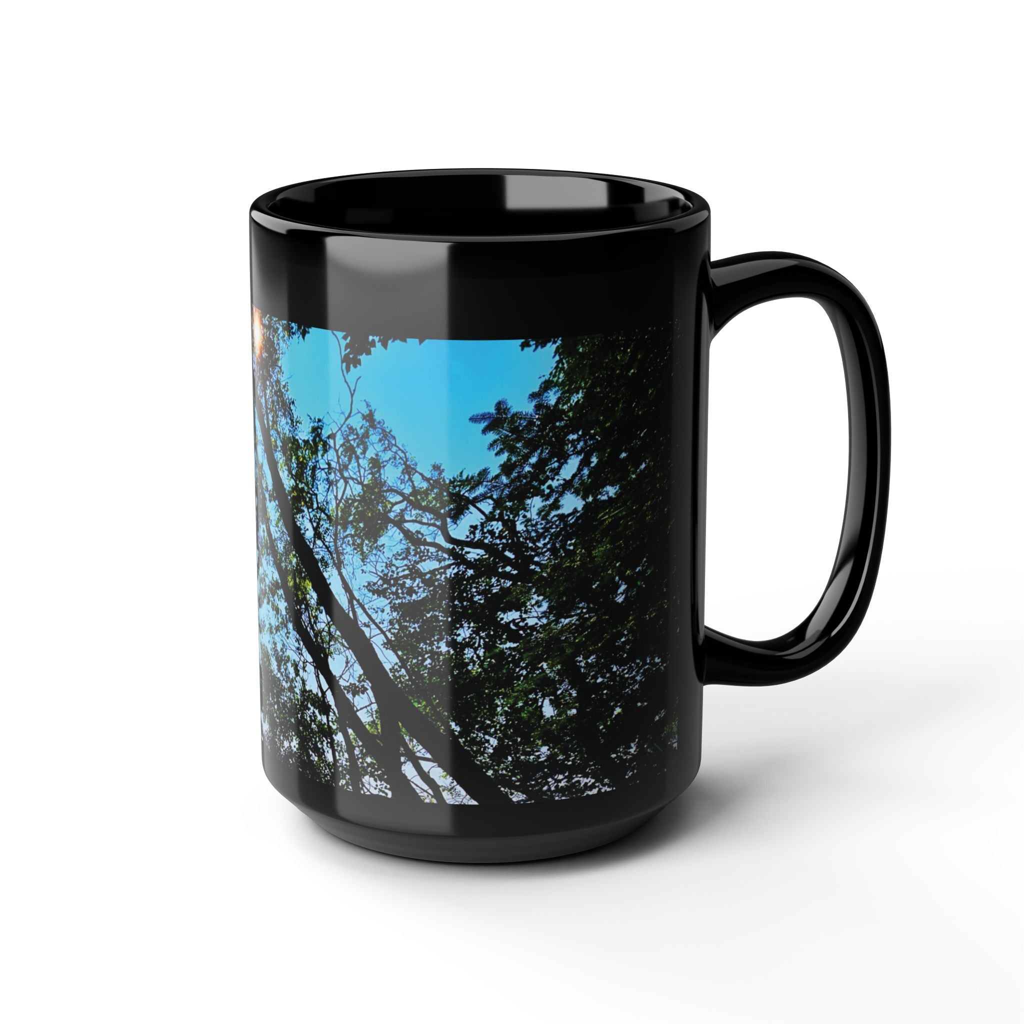 Blue Beyond the Branches Black Mug