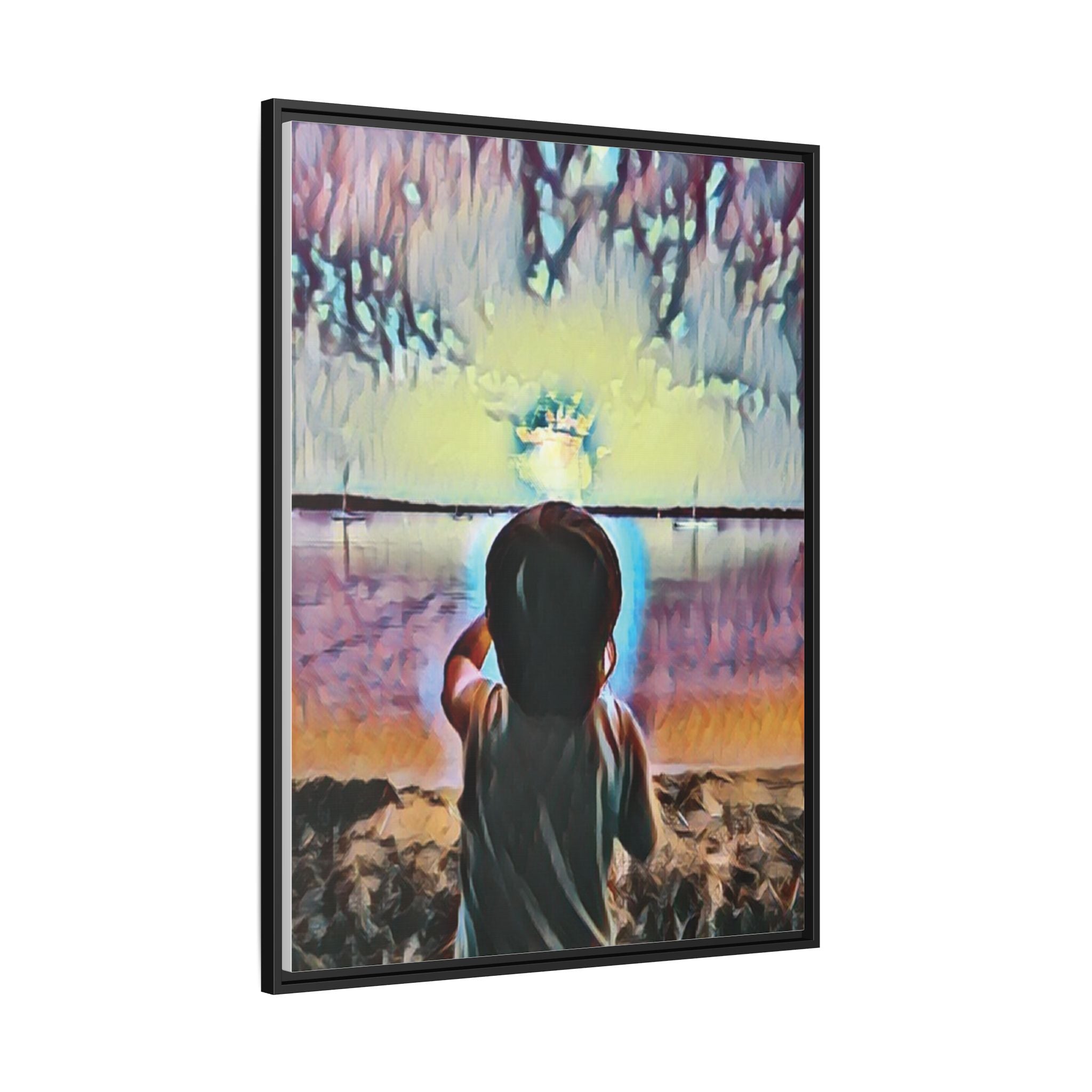 Boy and Moon Framed Canvas Art