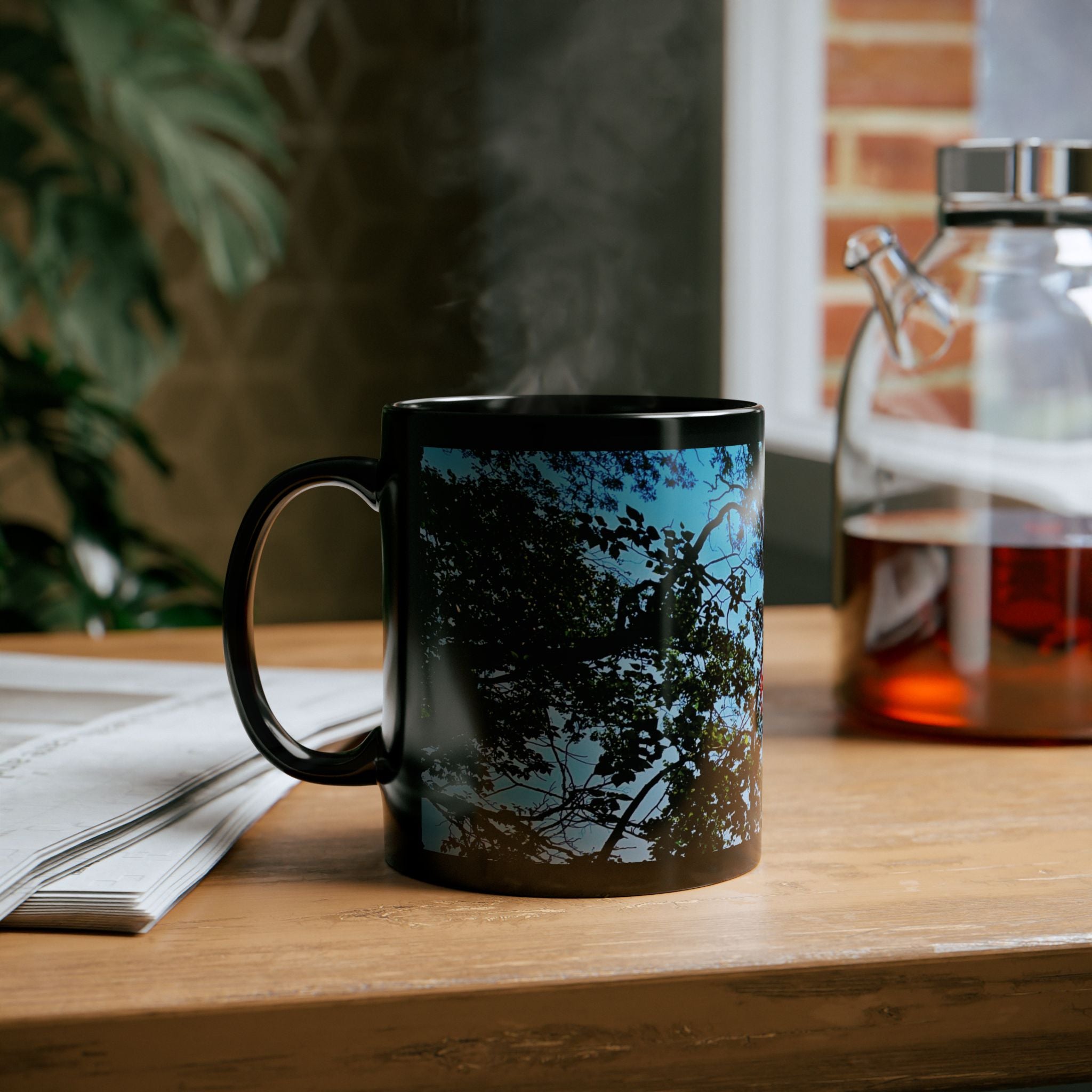 Blue Beyond the Branches Black Mug